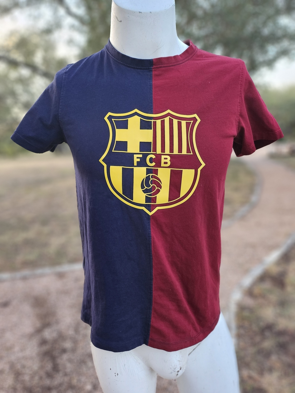 FCB FC Barcelona Bi-Colour Blue & Maroon Cotton Soccer T-shirt S